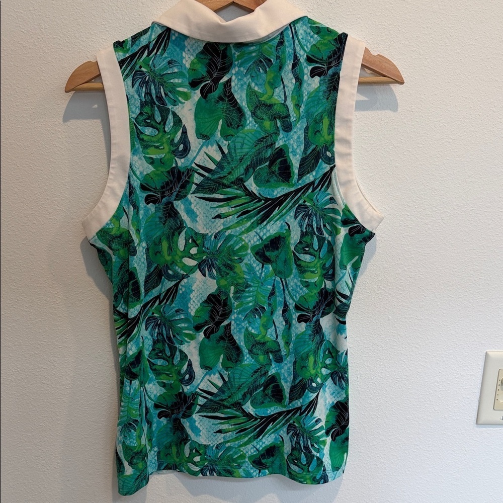 Tommy Bahama Green, Teal & White Tropical Leaf Sleeveless Polo - Picture 5 of 5